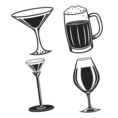 Assortment of Stylized Drinkware and Beer Mug Illustrations