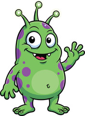 Cartoon green alien waving, cute monster illustration, friendly extraterrestrial vector art, space creature clipart, sci‑fi character concept, whimsical alien and fantasy design