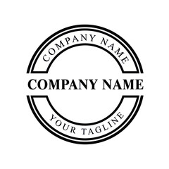 Obraz premium Classic Black and White Company Logo Design Template with Circular Arcs, Customizable Text, and Tagline for Professional Branding, Flat Vector Elements, Vector Illustration, Simple Vector, Stylized