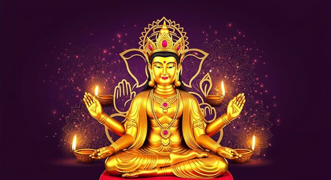 Golden lord kuber meditating with ganesha outline