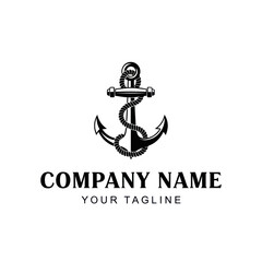 Black Anchor with Rope Logo Design on White Background - Nautical Company Branding Emblem, Flat Vector Elements, Vector Illustration, Simple Vector, Stylized Vector Drawing, Vector Template, Clean