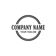 Minimalist Black and White Company Logo Design with Serif Typography and Double Circle Frame on White Background, Flat Vector Elements, Vector Illustration, Simple Vector, Stylized Vector Drawing,