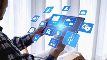 Concept of managing online folders with digital file organization, cloud storage, and secure...