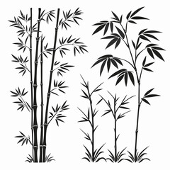 Naklejka premium Black Silhouette Bamboo Stalks And Leaves On White Background