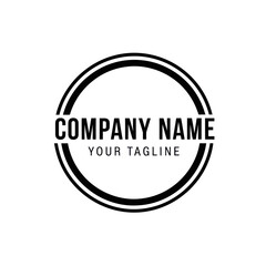 Minimalist Black and White Company Logo with Circular Double and Text Tagline on White Background, Flat Vector Elements, Vector Illustration, Simple Vector, Stylized Vector Drawing, Vector Template,