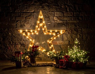 Christmas star on a stone wall