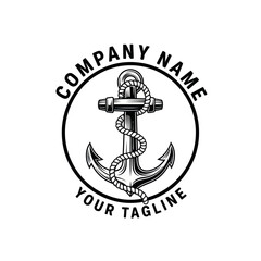 Nautical Anchor Logo with Rope and Text Placeholder - Black and White Marine Emblem for Branding, Flat Vector Elements, Vector Illustration, Simple Vector, Stylized Vector Drawing, Vector Template, © berkah nikah