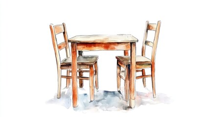 Watercolor wooden table and chairs