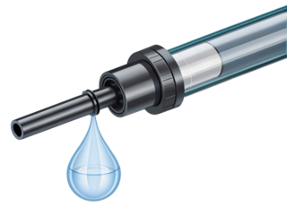 Water drop falling from a transparent tube isolated on transparent background