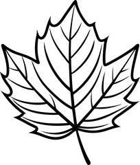 autumn leave, vector line art icon ,black and white , white background