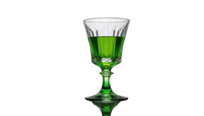 Green Liqueur in a Crystal Glass on Black Background isolated on a transparent background