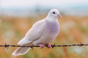 Fototapeta premium Peaceful Dove Perched on Barbed Wire