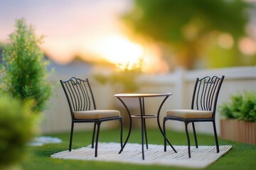Obraz premium Cozy Outdoor Dining Setup at Sunset