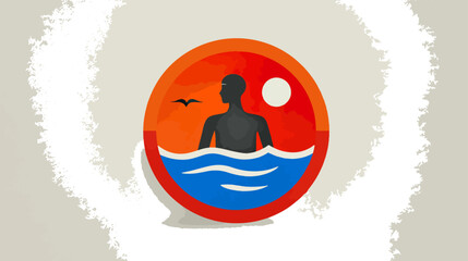 Silhouette of person swimming in abstract waterscape