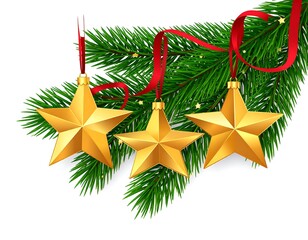 Christmas star ornaments on fir branches