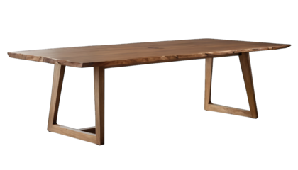 Live Edge Walnut Dining Table with Modern Wooden Legs isolated on a transparent background