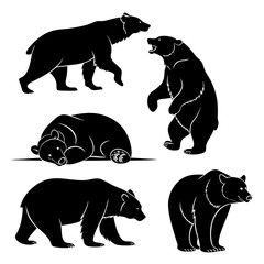 Collection of Bear Silhouettes in Dynamic Poses black bear