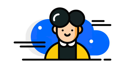 Smiling person icon with blue cloud background