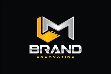 letter M scoop excavator logo