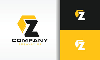 Excavating Company Logo Geometric Z Letter and Excavator