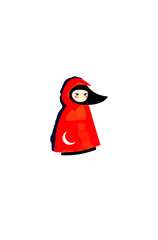 Stylized figure in red cloak