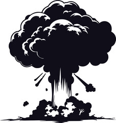 Silhouette Illustration of a Nuclear Explosion with Mushroom Cloud