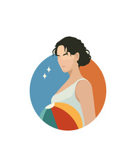 Woman holding beach ball flat design illustration