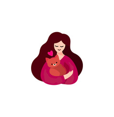 Woman holding cat illustration
