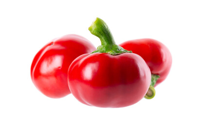 Sweet round peppers isolated on white background. Ripe round red paprika. Clipping path.