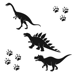 Naklejka premium Dinosaur silhouettes and paw prints arranged on white