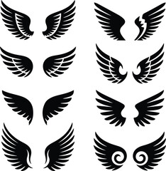 Angel Wings Icon Silhouette Set Elegant Feathered Angel Wing Silhouette Collection
