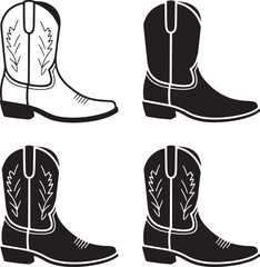 Assorted Cowboy Boot Outlines on Transparent Backdrop for Western Themed Projects