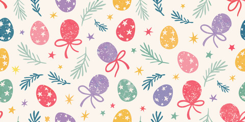 Charming easter egg pattern with stars and twigs in pastel colors