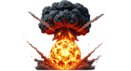 Nuclear explosion with smoke isolated on transparent background