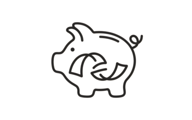 Piggy bank with money inside isolated on transparent background