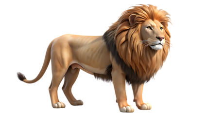 Majestic male lion with a full mane standing proudly a powerful symbol of strength and royalty isolated on transparent background