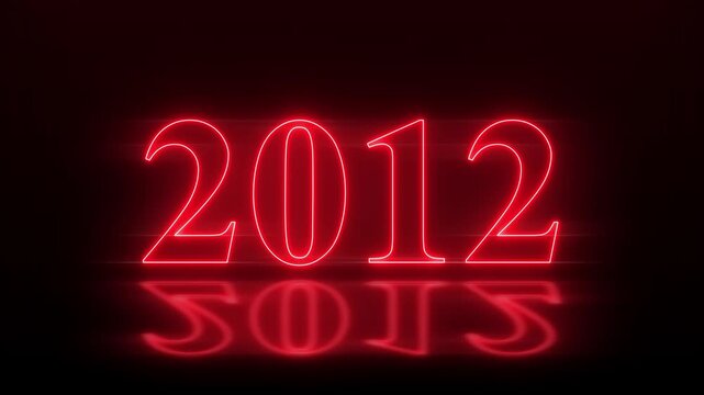 Futuristic glowing neon light 2012 Year text animation. Animated text 2012 neon glowing with reflection, Glowing neon number text background 4k video animation .Digital font against a dark background.