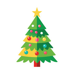A vibrant Christmas tree stands tall, decorated with colorful ornaments and topped with a radiant star, embodying the festive spirit of the holiday season. 