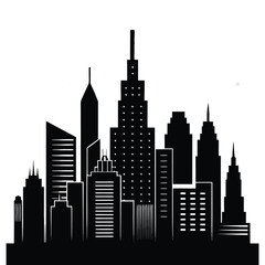 Obraz premium City skyline silhouette vector design with tall buildings, skyscraper architecture, modern urban landscape, metropolitan business symbol, creative graphic template illustration