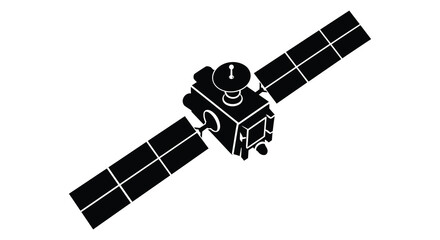 A simple black and white illustration of a satellite in space