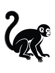 Black silhouette of a monkey sitting with a curled tail