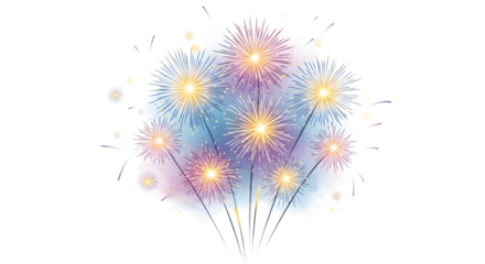 Colorful fireworks exploding in a festive display isolated on transparent background