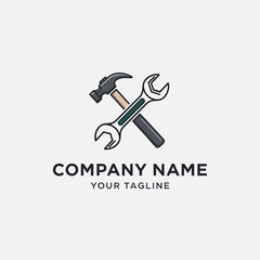 Stylized Hammer and Wrench Crossed Logo Design for Repair, Construction, or Handyman Services with Company Name and Tagline Placeholder on Light Background, Flat Vector Elements, Vector Illustration,