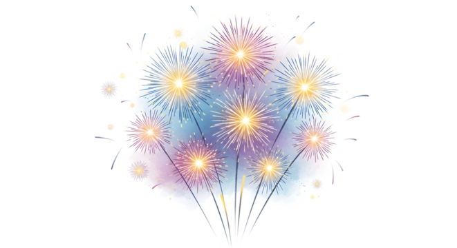 Colorful fireworks exploding in a festive display isolated on transparent background
