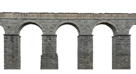 Stone aqueduct arches on black background ancient Roman isolated on a transparent background