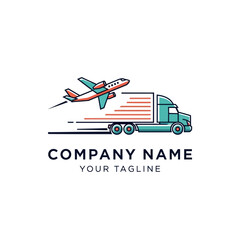 Dynamic and Road Logistics Logo with Stylized Plane and Truck on White Background for Fast Transport and Delivery Services, Flat Vector Elements, Vector Illustration, Simple Vector, Stylized Vector