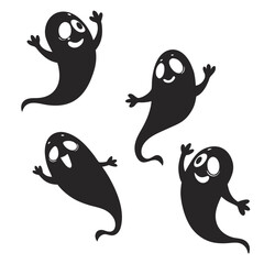 Four Happy Black Ghosts Waving halloween spooky