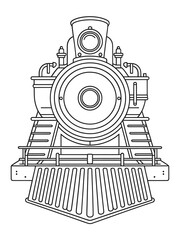 Vintage steam locomotive front view line art illustration © firoj