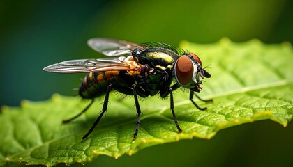 Close-up of a fly on a leaf