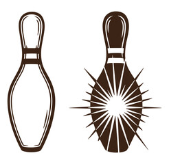 Fototapeta premium Vintage vector illustration of two bowling pins in a brown and white color scheme